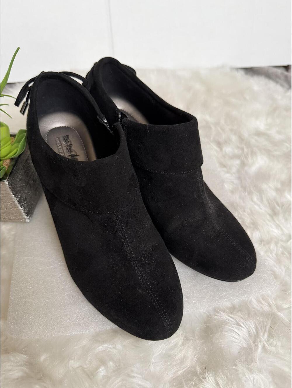 Women’s Size 9 Coach and Four Black Suede Heeled Ankle Boots with Bow Detail